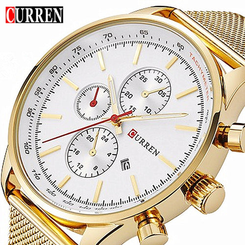 CURREN  gold mesh belt men wrist watch