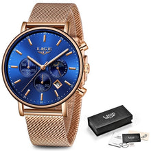 Load image into Gallery viewer, Gold blue high quality waterproof wrist watch