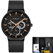 Load image into Gallery viewer, Relogio LIGE Mens Watches Top Brand Luxury Casual Quartz Wristwatch Men Fashion Stainless Steel Waterproof Sport Chronograph+Box