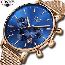 Load image into Gallery viewer, Gold blue high quality waterproof wrist watch