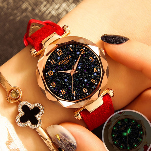 2019 New Casual Fashion  Starry Sky Multicolor Leather Wristwatch Simple  Women Clock