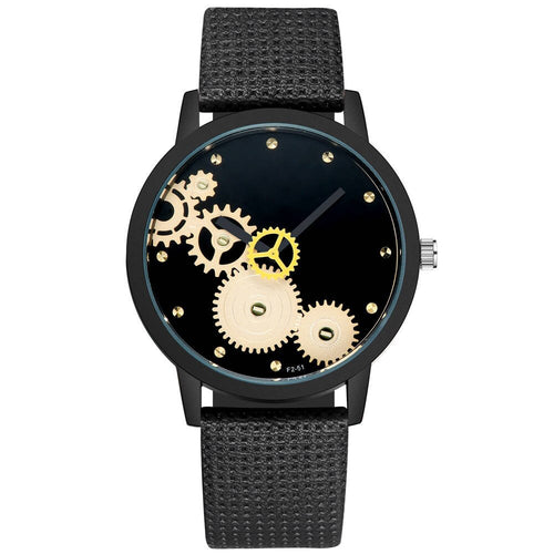 Black leather stylish design men wrist watch