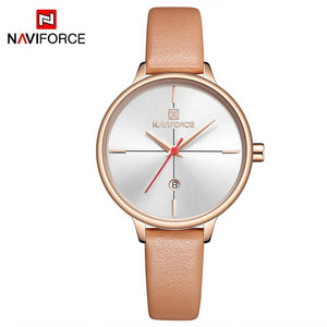 NAVIFORCE  stylish woman watch on pink leather wrist