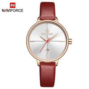 NAVIFORCE  stylish woman watch on pink leather wrist