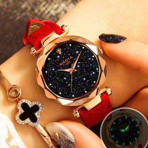 Starry Sky Color Leather Wrist Watch RED
