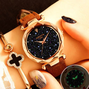 Starry Sky Color Leather Wrist Watch RED