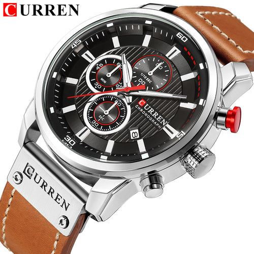 CURREN  leather belt waterproof military wrist watch